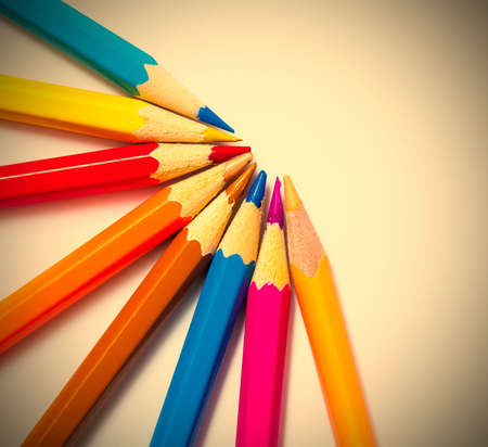 Colored pencils on white background with copy space.の写真素材