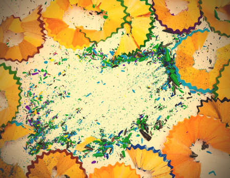 still life with colored pencil shavings and copy space, still life.の写真素材