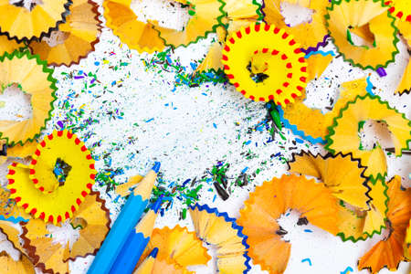 three blue pensils withÂ  shavings. close upの写真素材