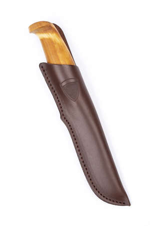 Hunting knife in scabbard. Scandinavian style. On a white background, isolated.の写真素材