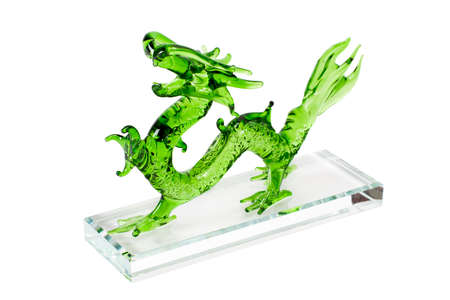 Glass green dragon isolated on white background.の写真素材