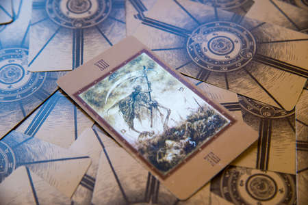 Tarot card Death. Labirinth tarot deck. Esoteric background.のeditorial素材