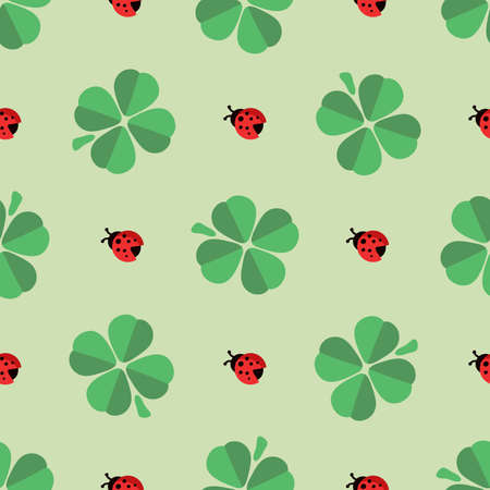 Cute pattern with lucky clover and ladybirdのイラスト素材