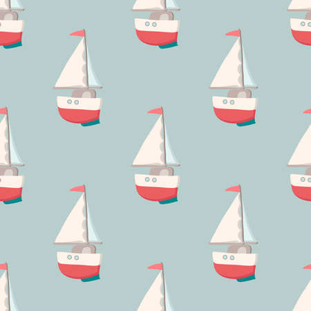 Pattern with yacht. Nautical elements. Retro toys. Summer Travel Design - Sail Boat. illustrationのイラスト素材