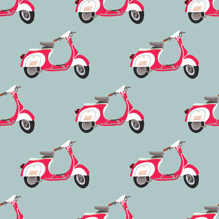 Scooter vector. Pattern with motorroller. Italy style. Deliveryのイラスト素材