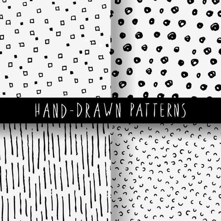 Hand drawn seamless patterns on white background. For wrapping, surface design, wallpaper, greeting cardsのイラスト素材