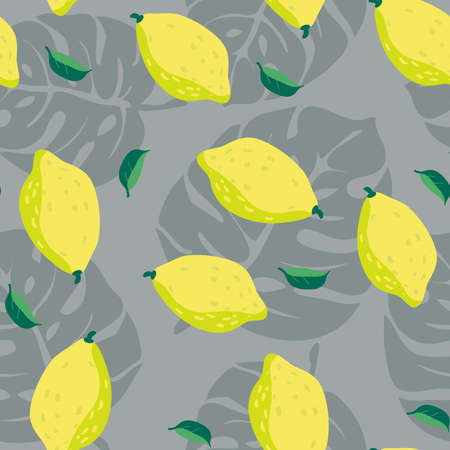 Fashion seamless vector pattern. Tropical leaf. Military fabric. Lemonのイラスト素材