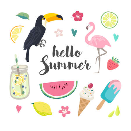 Set of cute summer icons.のイラスト素材