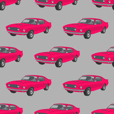 Seamless pattern with retro sport car . Red car. Vector illustration. Cartoon car.のイラスト素材