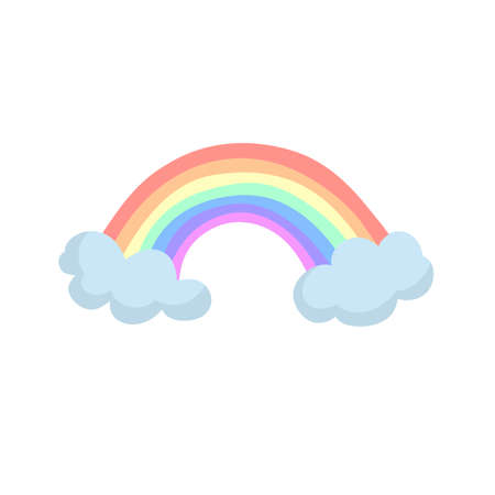 Color rainbow with clouds, vector illustration. Cute patch for girl. Rainbow isolated.のイラスト素材