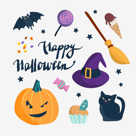 Happy Halloween design elements vector set on white background.のイラスト素材