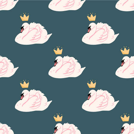 Seamless with white swan princess pattern vector illustrationのイラスト素材