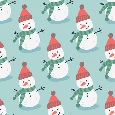 Christmas seamless pattern. Winter season illustration with snowmanのイラスト素材
