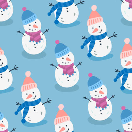 Snowman seamless pattern  vector; Winter season themed illustration.のイラスト素材