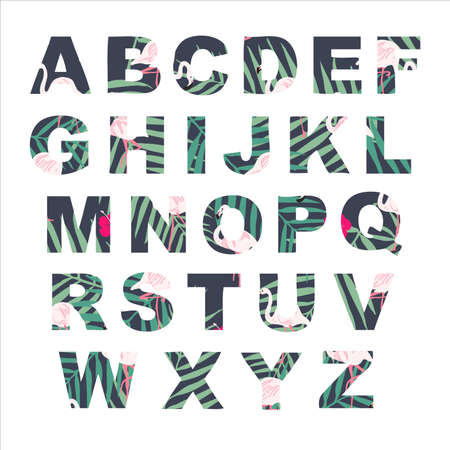 Vector alphabet collection. Retro palm letters set. Cute and trendy summer colorsのイラスト素材