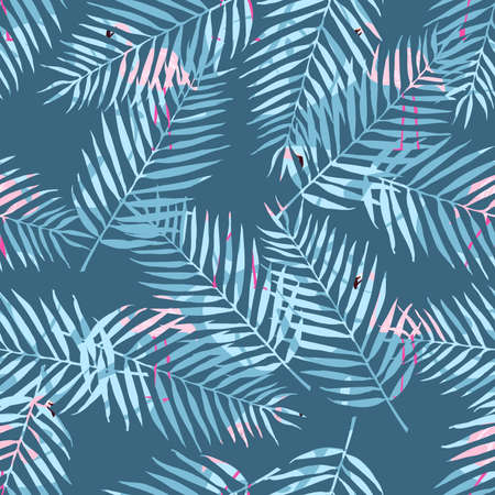 Seamless exotic pattern with tropical plants, flamingo. Vector hand draw background.のイラスト素材