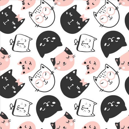 Cats print. Seamless trendy kids pattern. Vector illustrationのイラスト素材