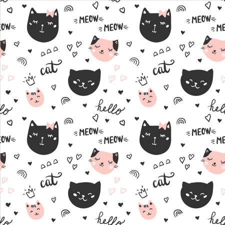 Cats print. Cute seamles pattern with cats. Vector cats backgroundのイラスト素材