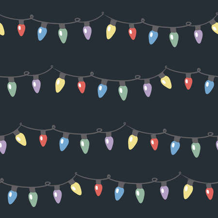 PrintChristmas lights background. Christmas seamless pattern with garland. Vector illustration.のイラスト素材