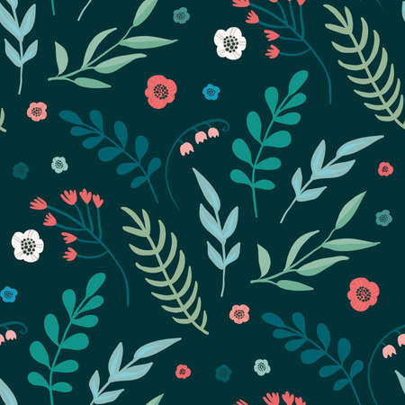 Seamless botanical pattern. Flat branch ornament with minimalistic elements in trendy color. Simple...
