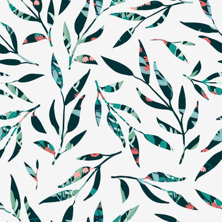 Seamless pattern with flowers, leaves. Creative floral white texture. Great for fabric, textile Vector Illustration.のイラスト素材