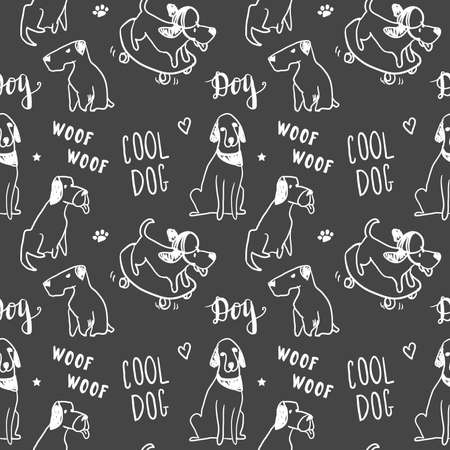 Black and white doodle dogs seamless. Perfect for kids apparel.のイラスト素材