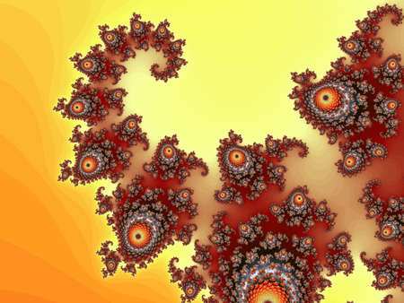 Brown fractal spiral on a yellow background の写真素材