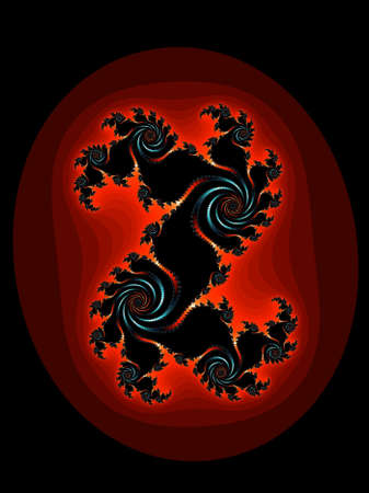 Dark patterned fractal on a red backgroundの写真素材