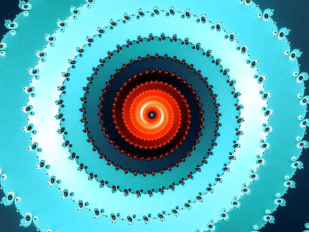 Blue fractal spiral with a red centerの写真素材