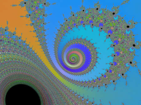 Digital patterned fractal spiral on a blue backgroundの写真素材