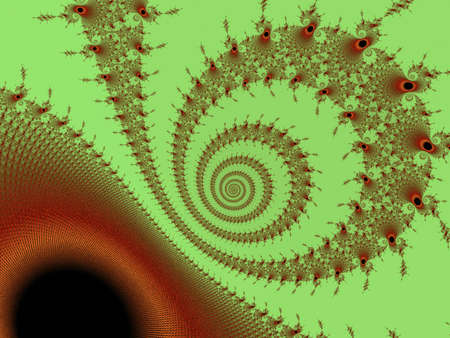 Digital patterned fractal spiral on a green backgroundの写真素材