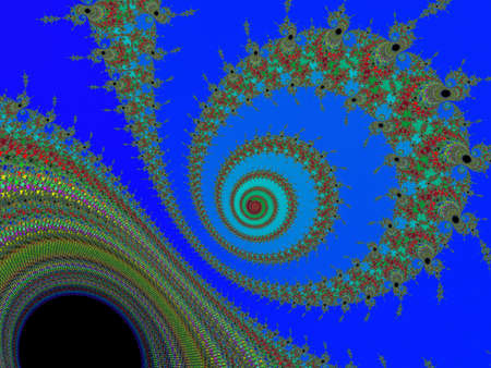 Digital patterned fractal spiral on a dark  blue backgroundの写真素材