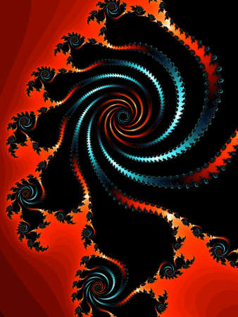 Dark fractal spiral on ared backgroundの写真素材
