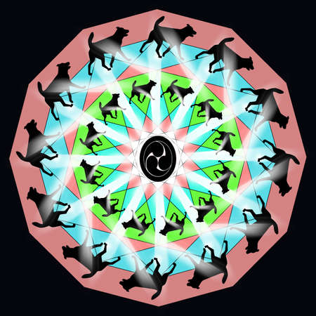 Mandala with a black dogsの写真素材