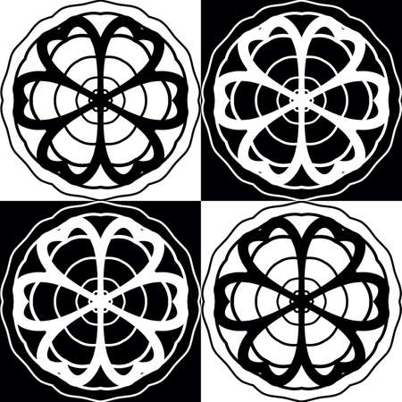 Pattern of four contour flowers in circlesの写真素材