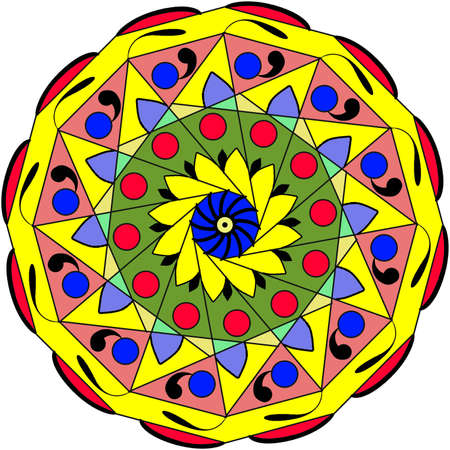 Decorative mandala in a bright colors isolated on colorful presentation.のイラスト素材