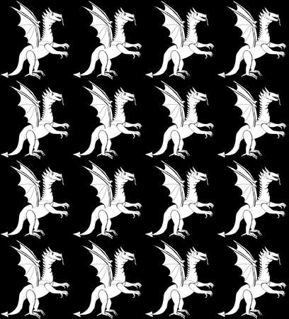 Seamless pattern with digital dragons in a black and white colorsの写真素材