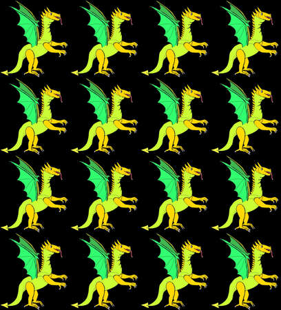 Decorative seamless pattern with a dragons on a black backgroundの写真素材