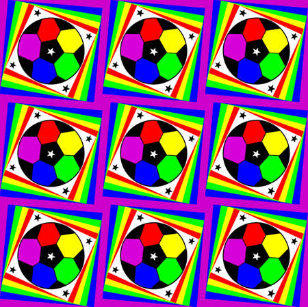 Seamless pattern with a soccer ball in a bright rainbow colors.の写真素材
