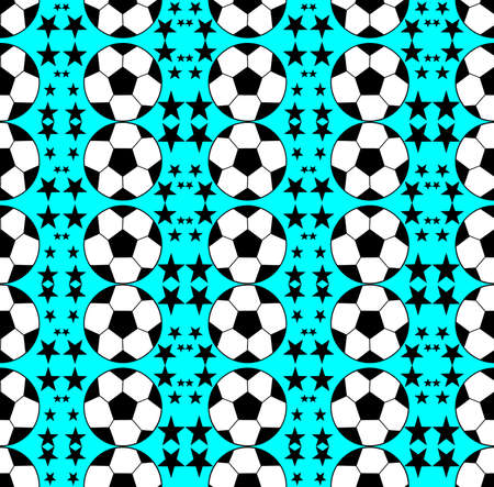Seamless pattern with a soccer ball and stars in a bright rainbow colors.の写真素材