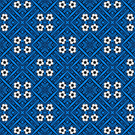Seamless pattern with a soccer ball in a blue colors.の写真素材