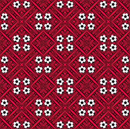 Seamless pattern with a soccer ball in a red colors.の写真素材