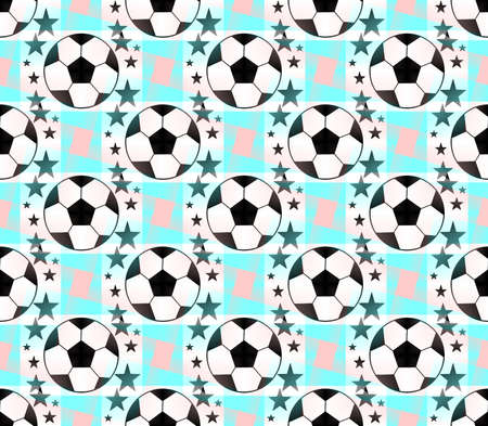Seamless pattern with a soccer ball and stars in a bright translucent colors.の写真素材