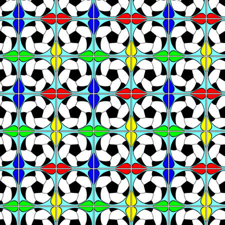 Seamless pattern with a soccer ball in a bright rainbow colors.の写真素材