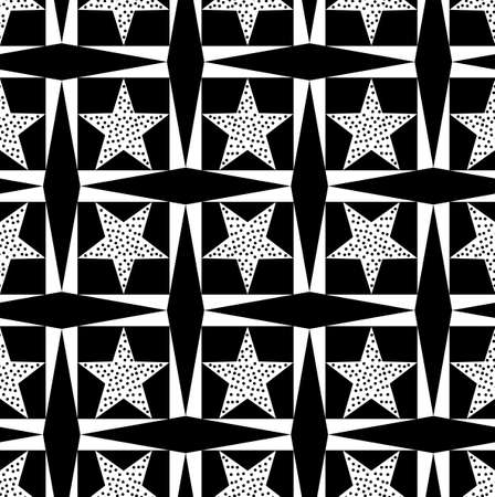 Seamless decorative pattern with a five-pointed stars in a black-white colorの写真素材