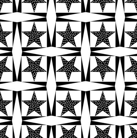 Seamless decorative pattern with a five-pointed stars in a black-white colorの写真素材