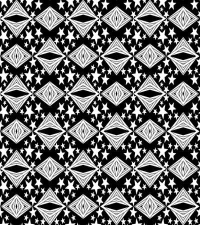 Seamless decorative pattern with a five-pointed stars in a black-white colorの写真素材