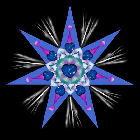 Decorative seven-pointed star with 3d effect and the rays in a blue colors. The Author - Peshkareva Irinaの写真素材