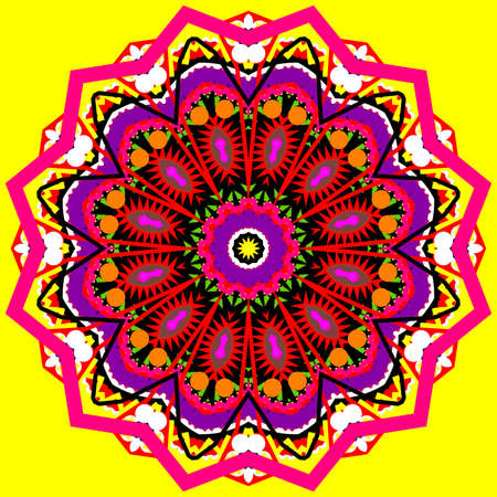 Geometric decorative ornamental Berta's mandala in a bright colors on a yellow background. The Author - Peshkareva Irinaの写真素材