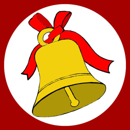 Decorative golden bell with a red ribbon in a circle for holiday. The Author - Peshkareva Irinaの写真素材